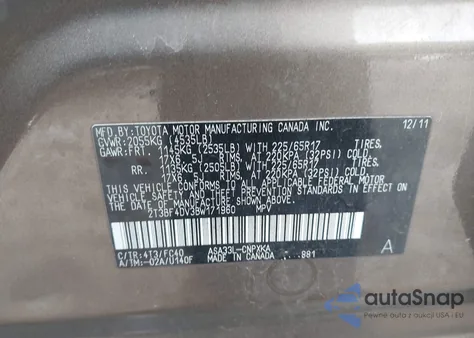 2011 Toyota Rav4 из США, поврежденный, VIN 2T3BF4DV3BW171960